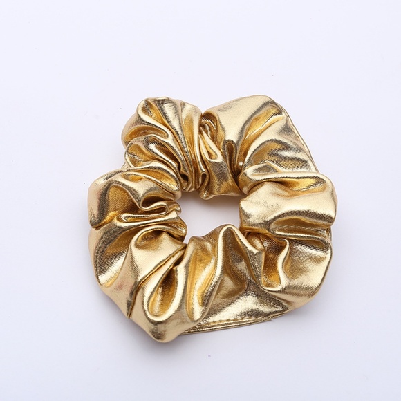 Trend Alert! Vegan Leather Gold Scrunchie Hair Tie - Picture 4 of 4
